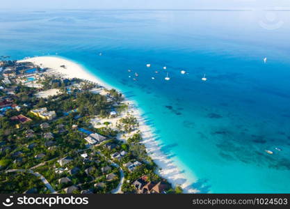 The beautiful tropical Island of Zanzibar aerial view. sea in Zanzibar beach, Tanzania.