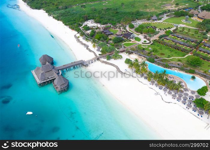 The beautiful tropical Island of Zanzibar aerial view. sea in Zanzibar beach, Tanzania.