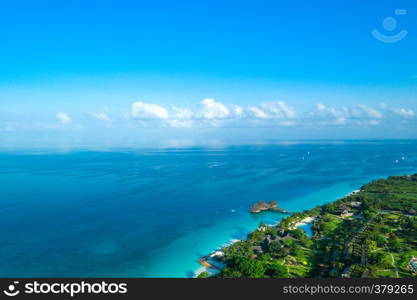 The beautiful tropical Island of Zanzibar aerial view. sea in Zanzibar beach, Tanzania.