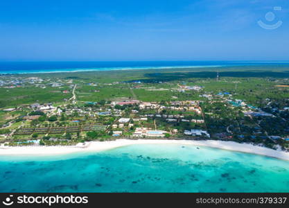 The beautiful tropical Island of Zanzibar aerial view. sea in Zanzibar beach, Tanzania.