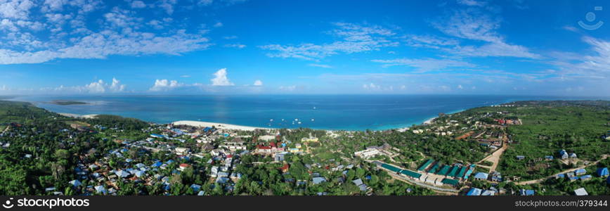 The beautiful tropical Island of Zanzibar aerial view. sea in Zanzibar beach, Tanzania.