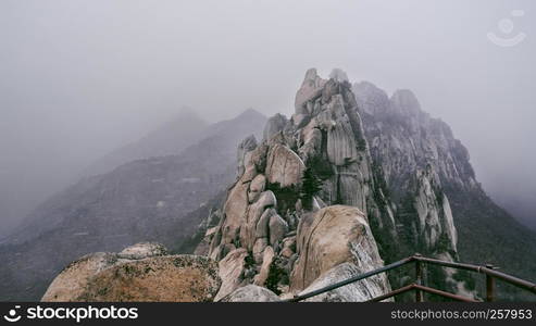 The beautiful view from the high mountains peak Ulsanbawi in Seoraksan National Park. South Korea