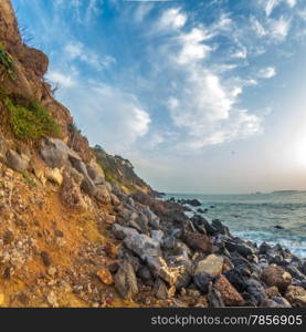 The beautiful waters of the Atlantic ocean with its rocky coastline near the City of Dakar in Senegal