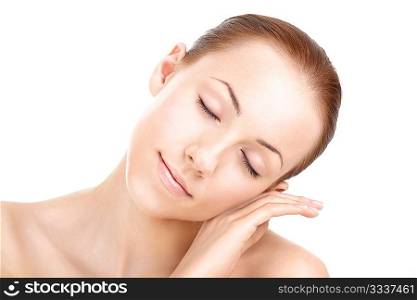 The beautiful well-groomed woman&acute;s face, isolated