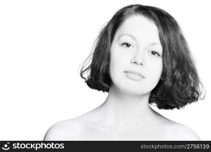 The beautiful young woman, high key.Natural beauty. It is isolated on a white background