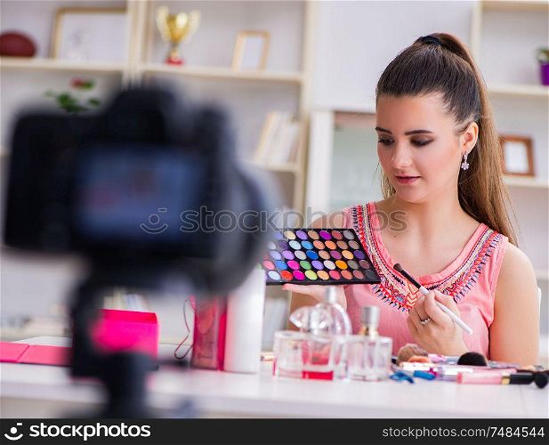 The beauty fashion blogger recording video for blog. Beauty fashion blogger recording video for blog