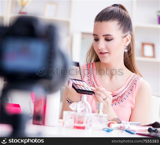 The beauty fashion blogger recording video for blog. Beauty fashion blogger recording video for blog