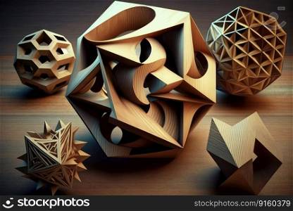 The beauty of mathematics - wooden geometric shapes created with generative AI technology