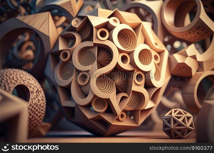 The beauty of mathematics - wooden≥ometric shapes created with≥≠rative AI technology