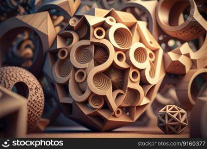 The beauty of mathematics - wooden≥ometric shapes created with≥≠rative AI technology