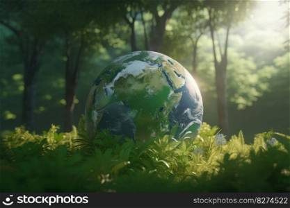 The beauty of nature encapsulated in a glass globe on fresh green moss, symbolizing sustainability, preservation, and the importance of the environment. World Environment Day. AI Generative.