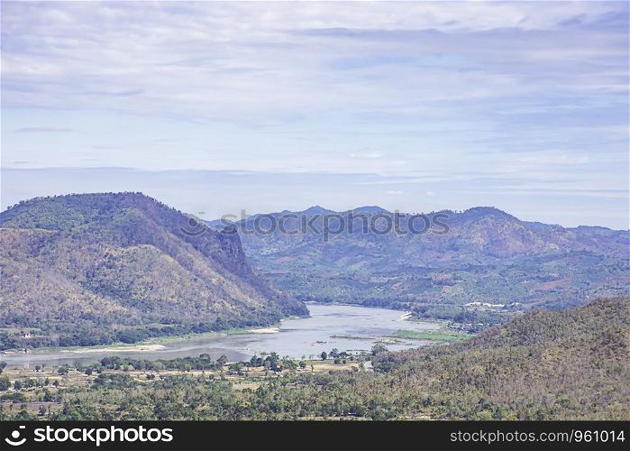 The beauty of the Mekong River and the mountains at Phu Thok , Loei in Thailand.