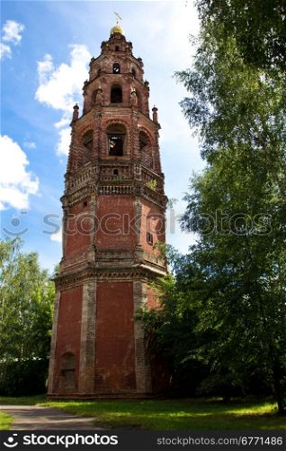The belfry of St. John the Baptist on the background of bright sky. Russia, Yaroslavl