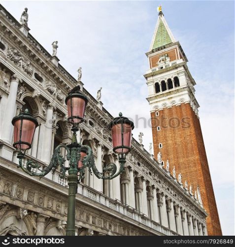 The bell tower or campanile of the Basilica de San Marco in Venice, Italy
