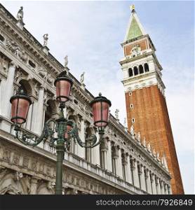 The bell tower or campanile of the Basilica de San Marco in Venice, Italy