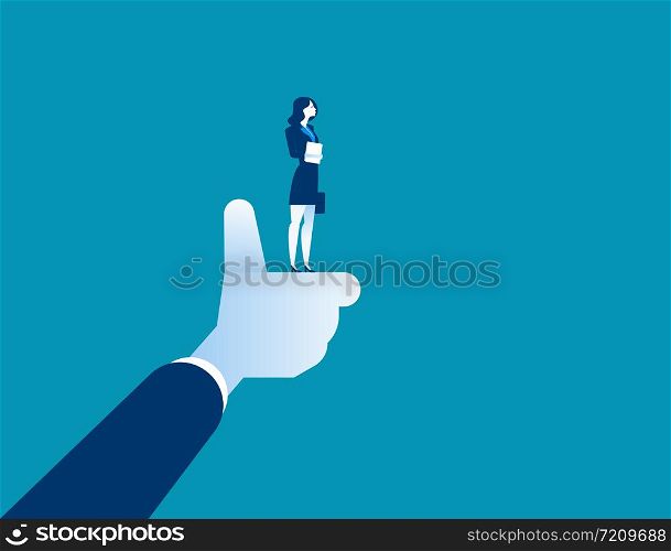 The best businesswoman of corporation, manager thumbs up. Concept business worker illustration. Vector cartoon character and abstract