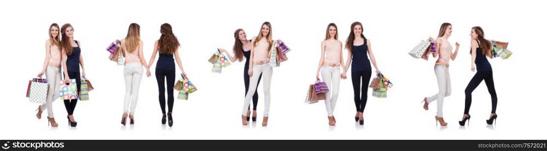 The best friends afte shopping on white. Best friends afte shopping on white