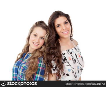 The best friends. Two pretty women isolated on a white background