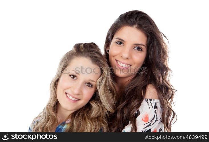 The best friends. Two pretty women isolated on a white background