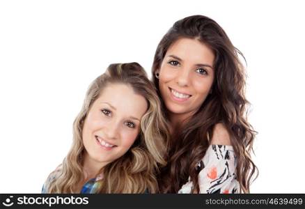 The best friends. Two pretty women isolated on a white background