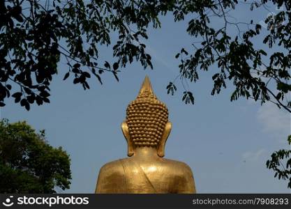 the big Buddha in city centre of Amnath Charoen north of the City of Ubo Ratchathani in the east of Thailand. . THAILAND