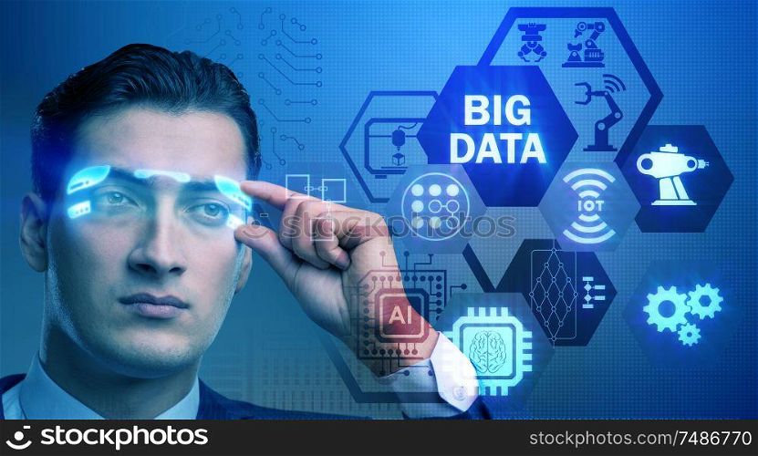 The big data modern computing concept with businessman. Big data modern computing concept with businessman