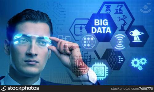 The big data modern computing concept with businessman. Big data modern computing concept with businessman