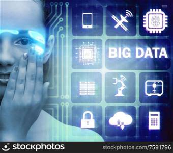 The big data modern computing concept with woman. Big data modern computing concept with woman