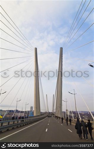 The big guy bridge in Vladivostok early in the morning without cars