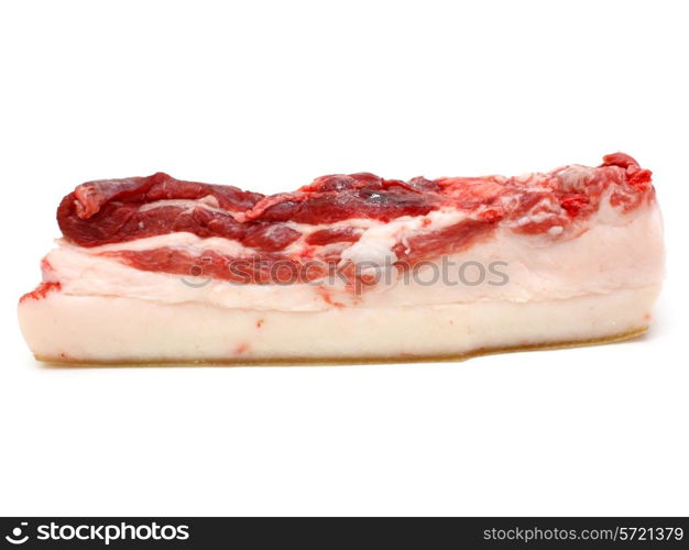 The big piece of fresh fat with a meat layer on a white background