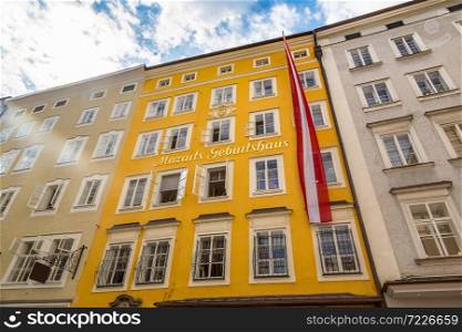 The birthplace of Wolfgang Amadeus Mozart in Salzburg in a beautiful summer day, Austria