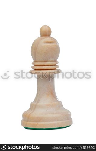 The bishop. Wooden chess piece isolated on white background