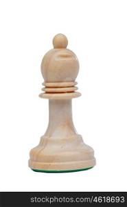 The bishop. Wooden chess piece isolated on white background