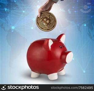 The bitcoin saving with piggybank in business concept. Bitcoin saving with piggybank in business concept