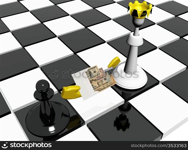 The Black Pawn Transfers an White Envelope With American Dollars to The White King.