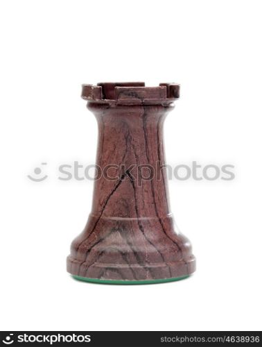 The black rook. Wooden chess pieces isolated on a white background