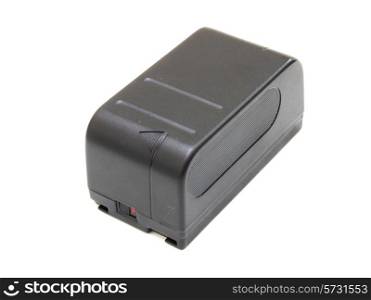 The black small rectangular accumulator from a videocamera on a white background