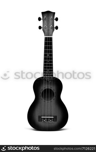 The black ukulele guitar isolated on the white background
