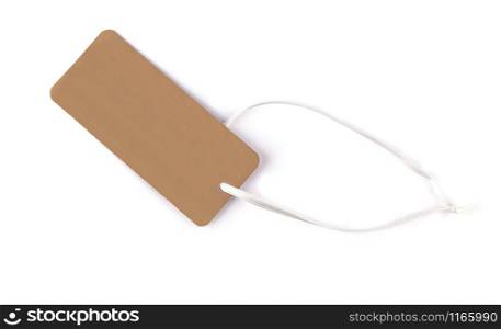 The Blank brown cardboard price tag or label isolated on white background. Blank brown cardboard price tag or label isolated on white background.