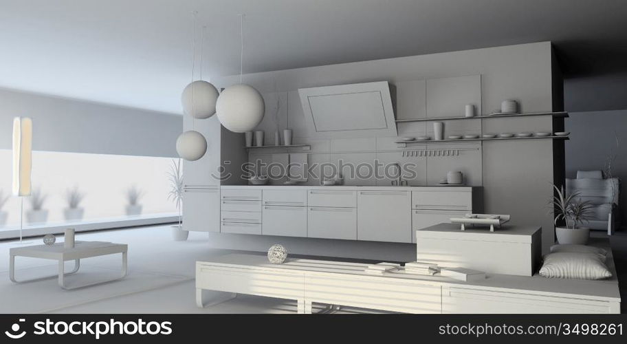 the blank kitchen interior (3D)