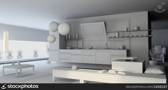 the blank kitchen interior (3D)