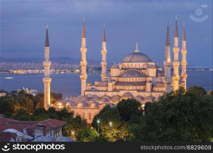The Blue Mosque at dusk.