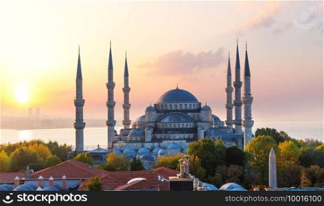 The Blue Mosque or Sultan Ahmet Mosque at sunset, Istanbul, Turkey.