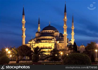 The Blue Mosque (Sultan Ahmet Camii Mosque) in the Sultanahmet area of Istanbul in Turkey. Built between 1609 and 1616 by Mehmet Aga the imperial archetect.