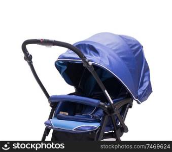 The blue pushchair isolated on white background. Blue pushchair isolated on white background