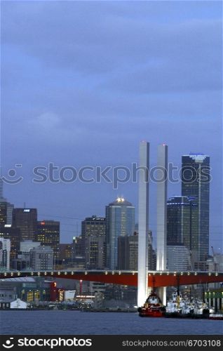 The Bolty Bridge in Melbourne Australia. The City of Melbourne during the house of dusk, early evening.