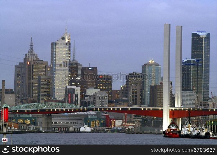 The Bolty Bridge in Melbourne Australia. The City of Melbourne during the house of dusk, early evening.
