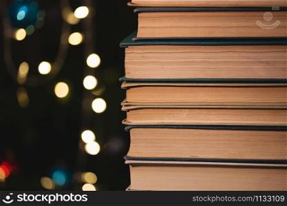 The book on bokeh background. Christmas atmosphere