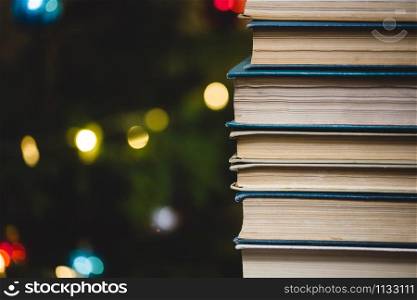 The book on bokeh background. Christmas atmosphere
