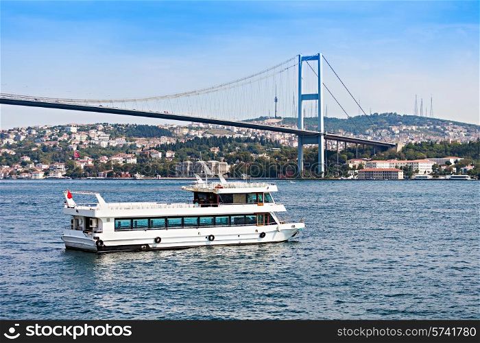 The Bosphorus Bridge is one of two suspension bridges spanning the Bosphorus strait, thus connecting Europe and Asia, Istanbul